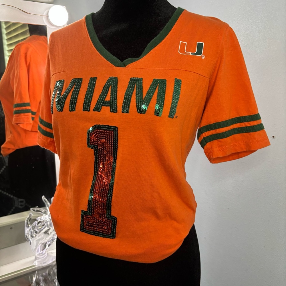 Sequin Orange and Green Miami Jersey Top - Picture 2 of 6